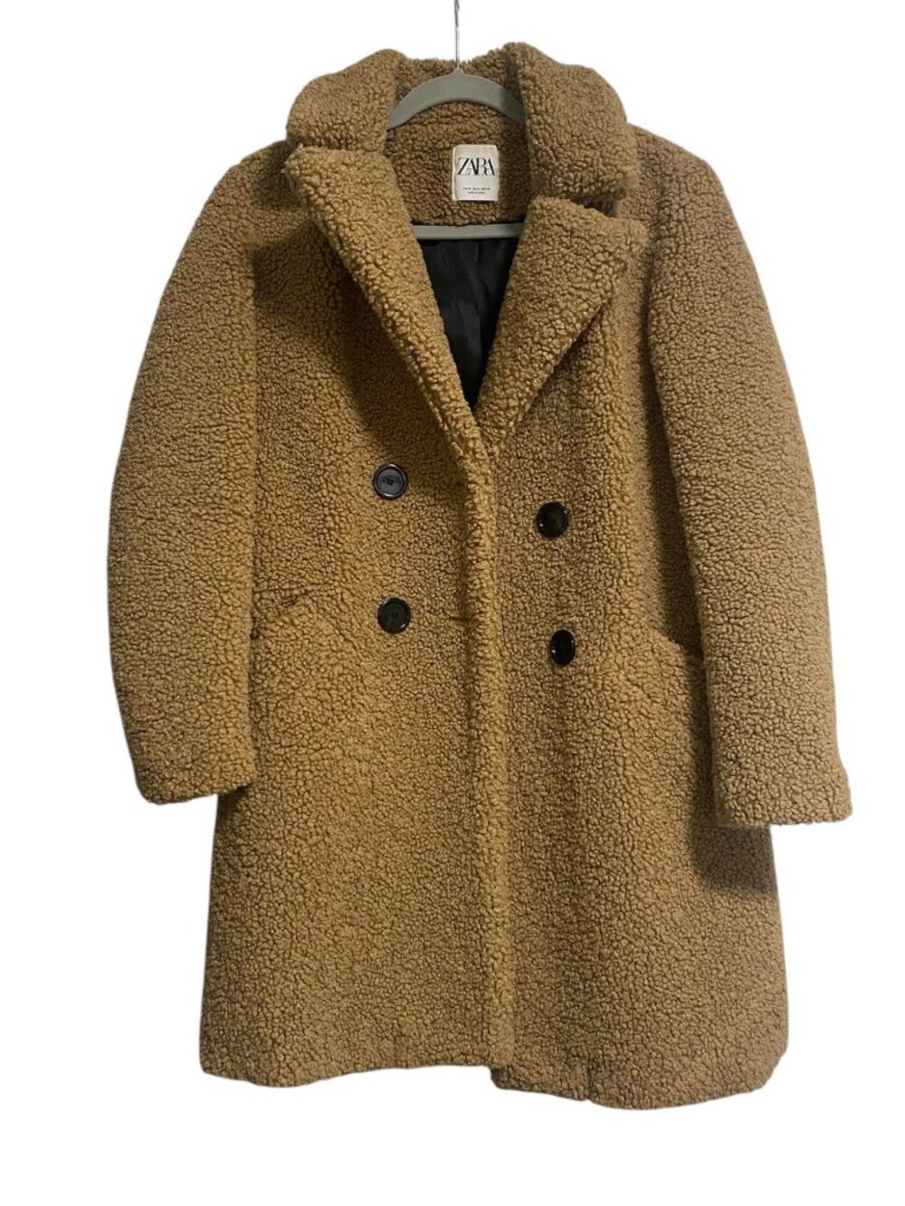 ZARA Midi Tight Double Breasted Teddy Coat Size S